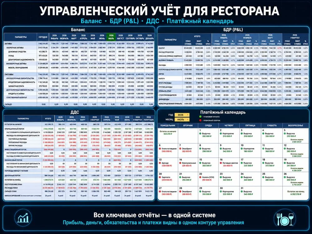 Управленческий учёт: Баланс, БДР, ДДС, платёжный календарь